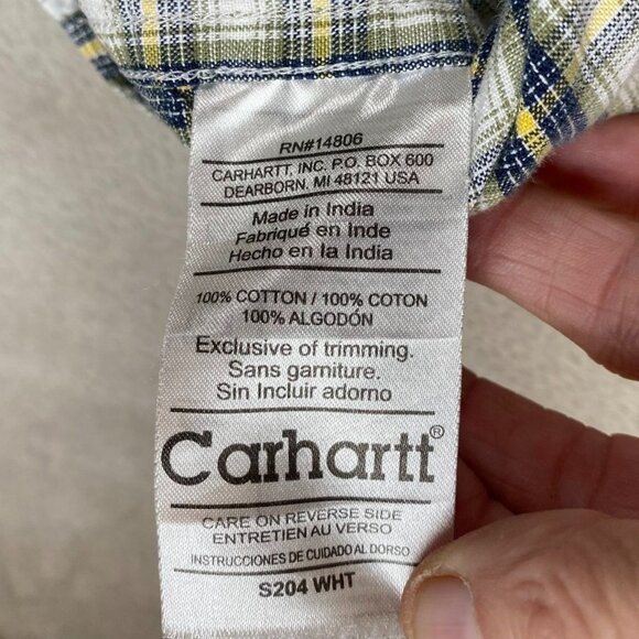 Carhartt Mens Shirt Size XL Plaid Short Sleeve Work Shirt Button Up Cotton Blue - Picture 5 of 10